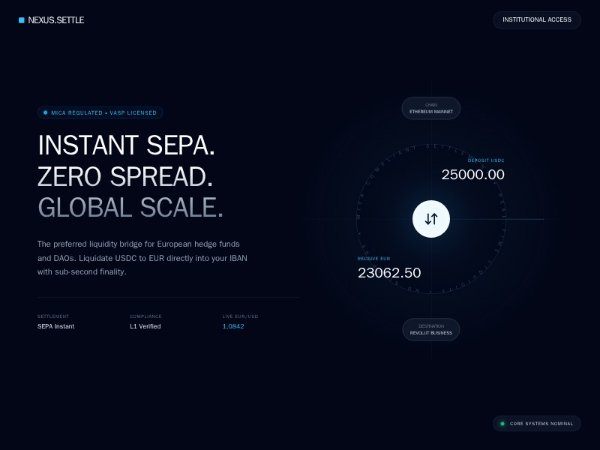 Crypto SEPA Liquidity Hero with Radar UI