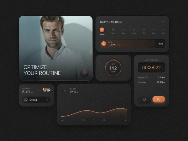Fitness Dashboard Hero UI with Stats Cards