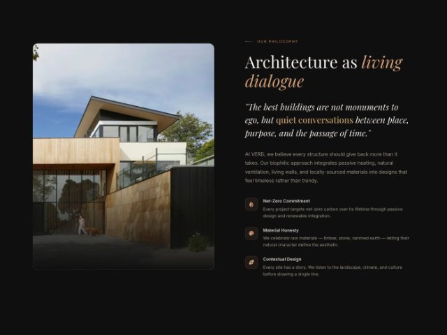 Animated Philosophy Section with Image and Icons