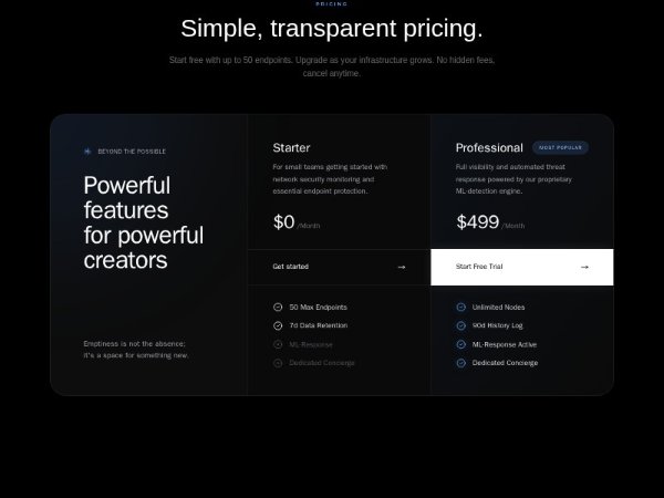 Glassmorphism Pricing Comparison Section