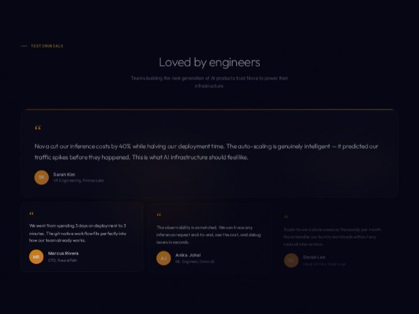 Animated Dark Testimonials Section