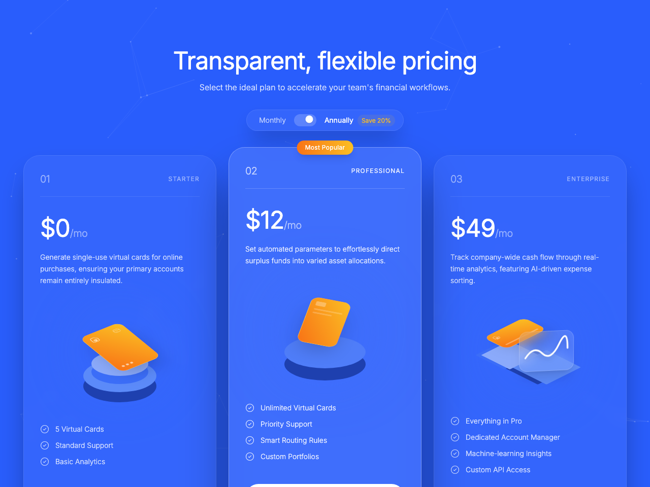 3-Tier SaaS Pricing Section with Animated Background