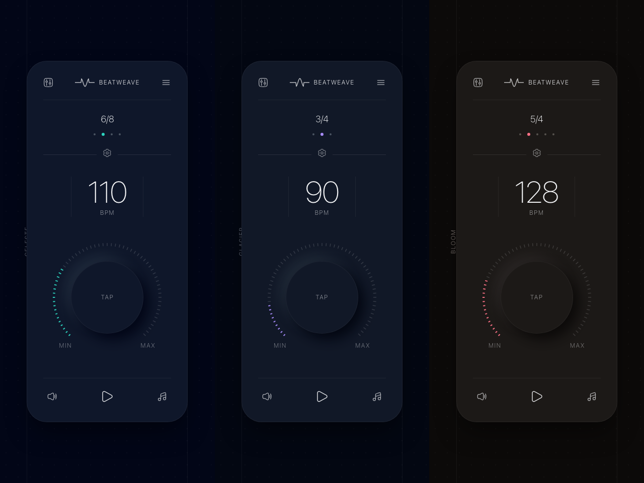 BeatWeave Multi-Theme Metronome UI Cards
