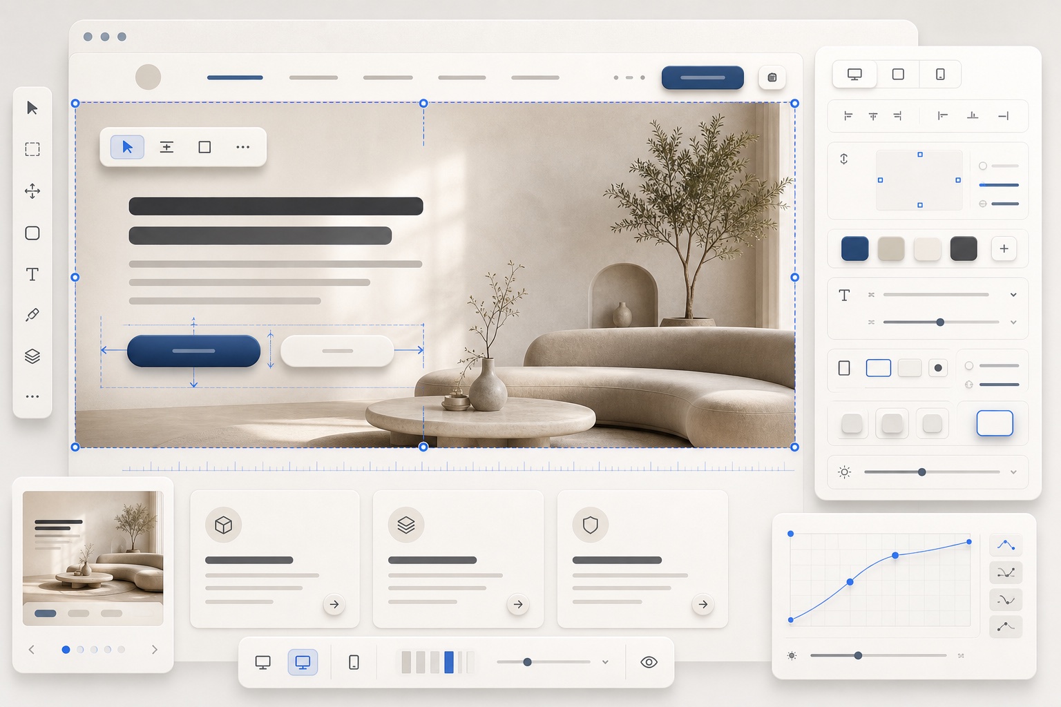 Focused edit pass on a tactile landing page hero, navigation, spacing, and button treatment