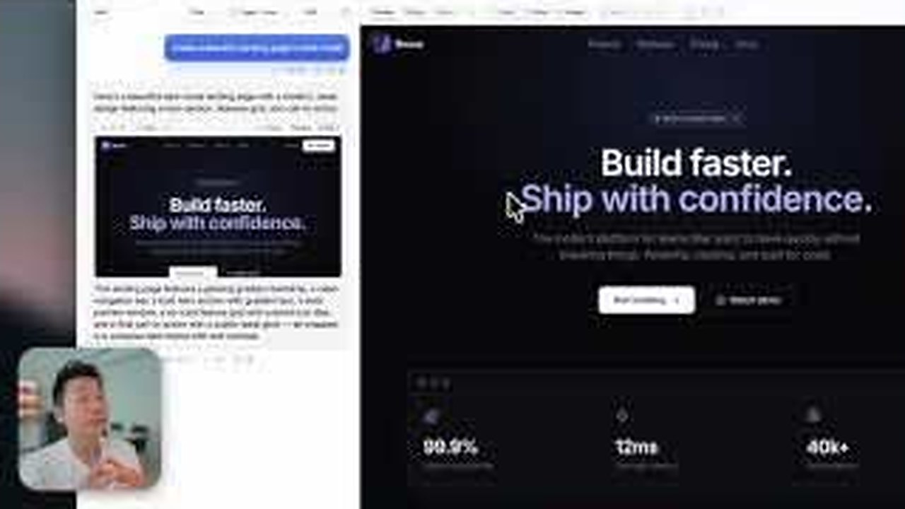 Video frame comparing model outputs for landing page design taste