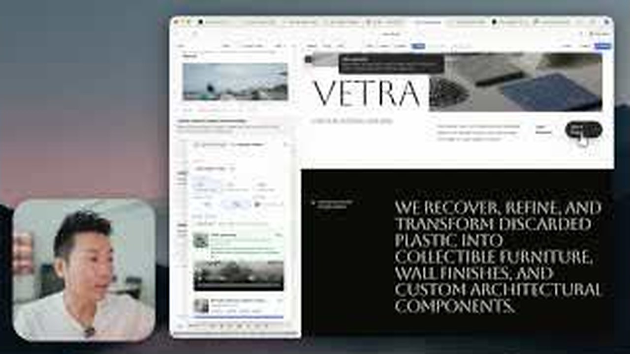 Video frame showing a landing page section being refined in Aura