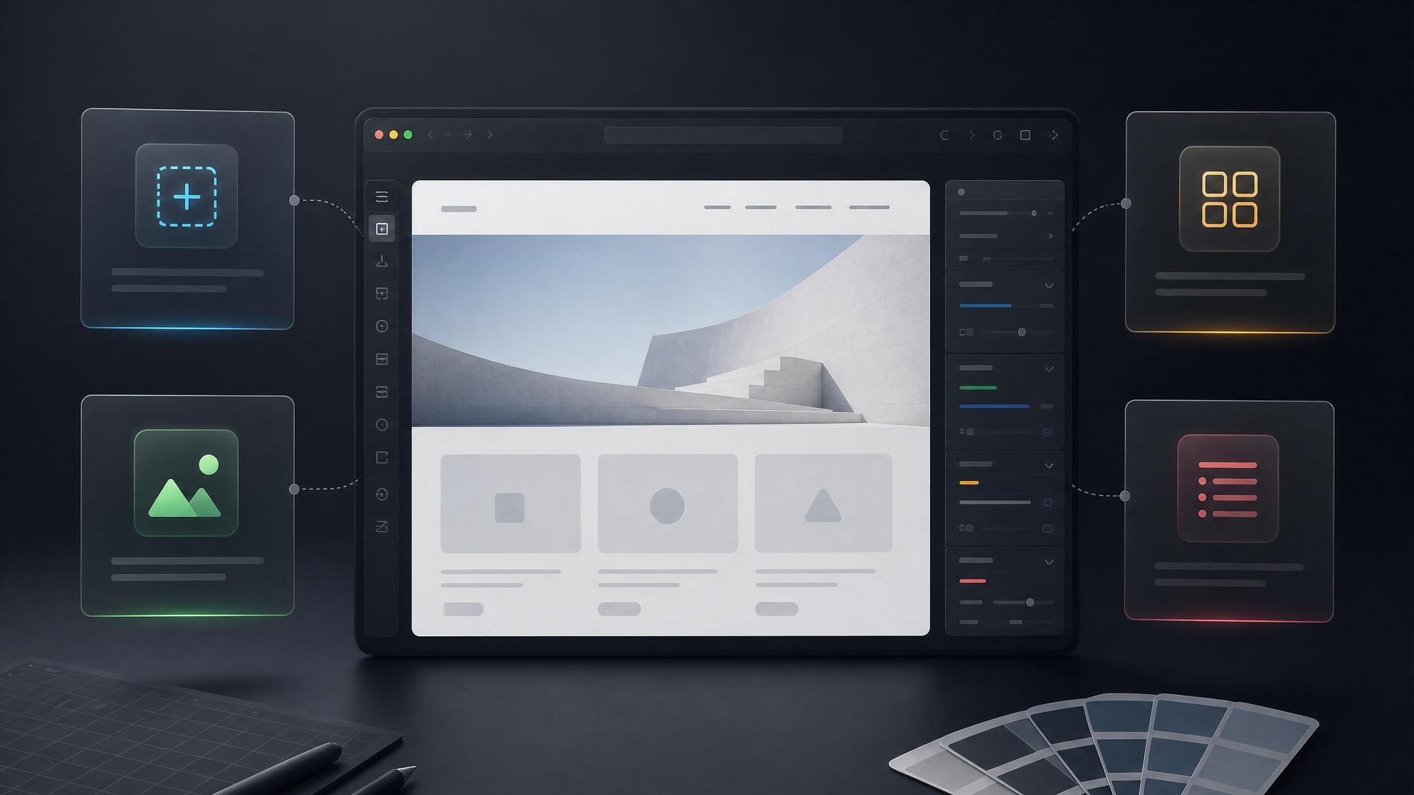 Aura start options arranged around a project canvas: blank prompt, image reference, template, and guided prompt builder