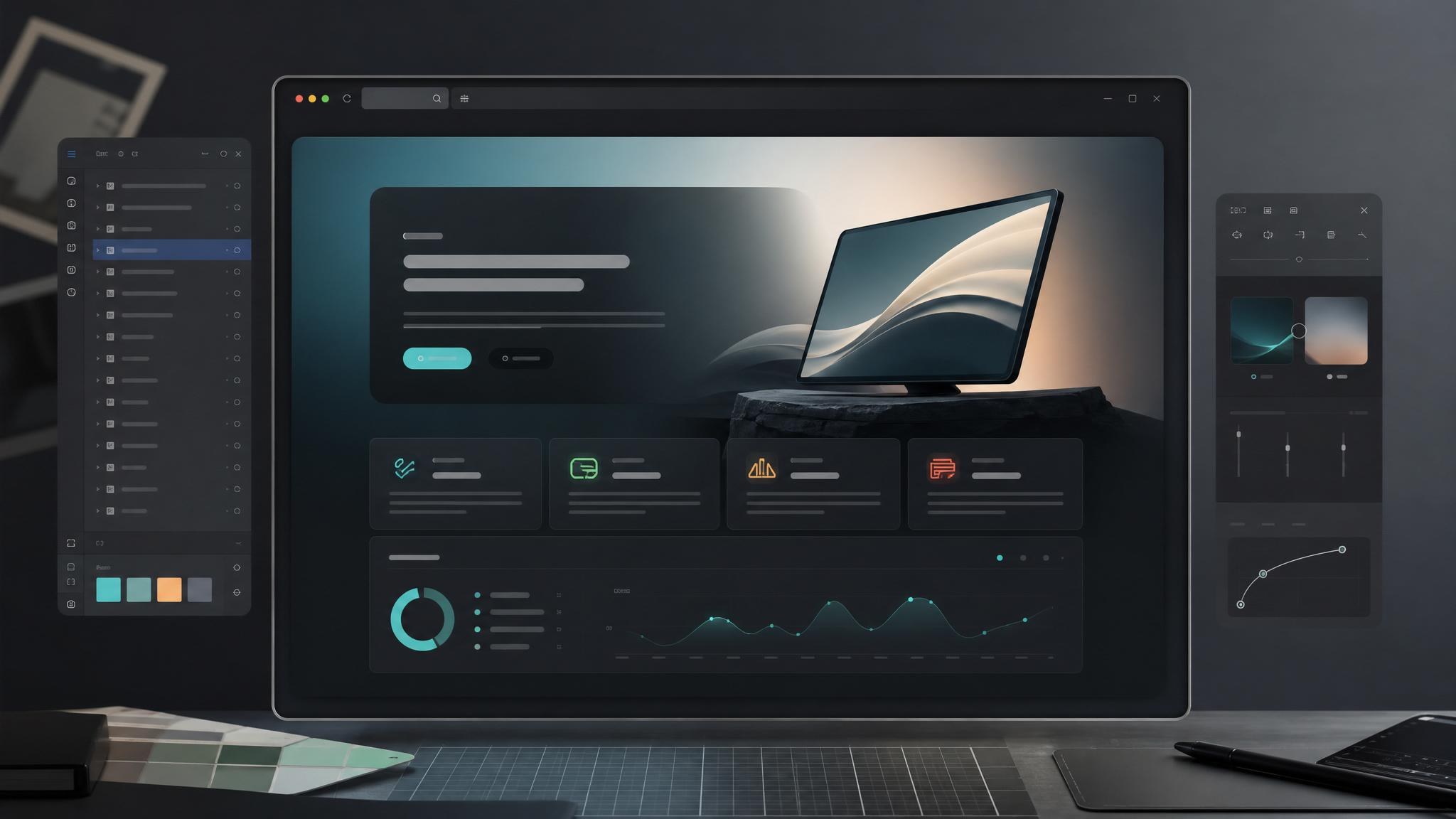 Hero section isolated from a full landing page with dashboard polish, motion guides, and clean composition