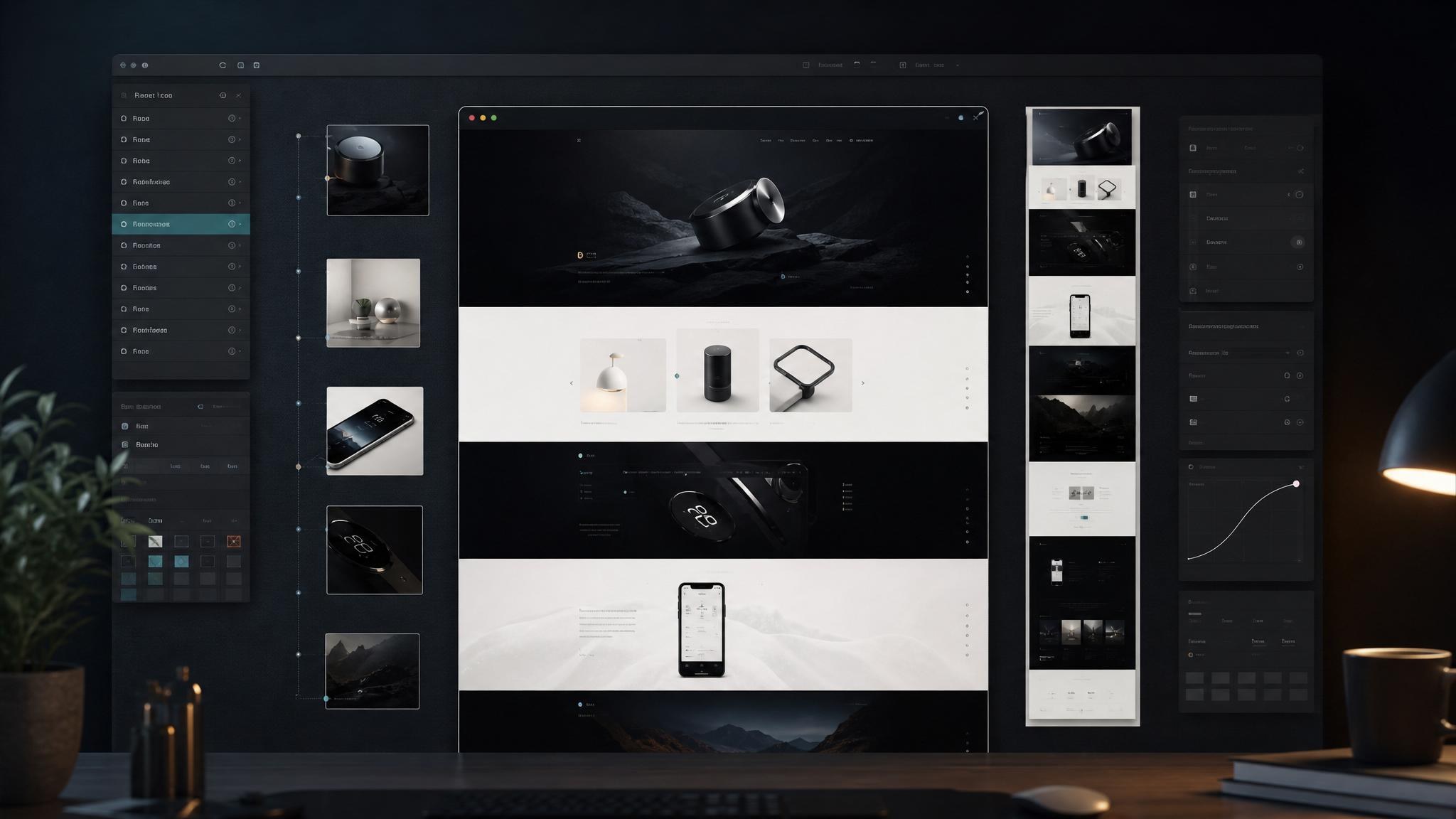 Full-page cinematic website review with scroll rhythm, section transitions, product depth, and final polish notes