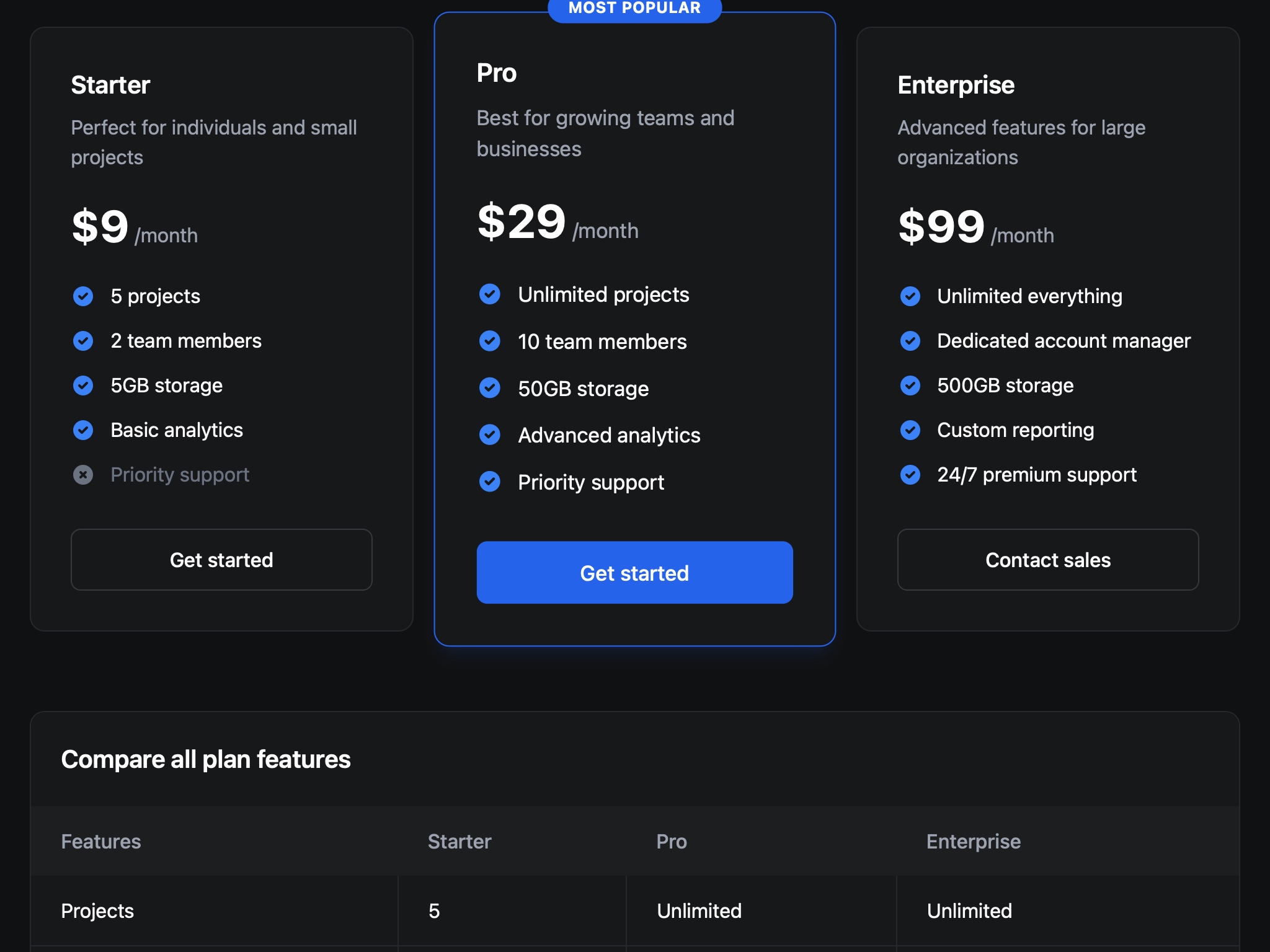 Pricing Plans with Toggle and Cards
