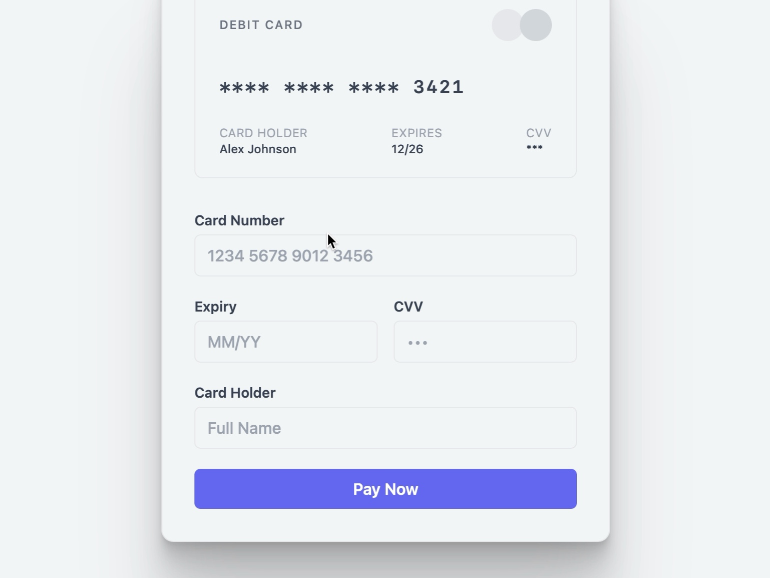 Preview for Payment Card Input Interface