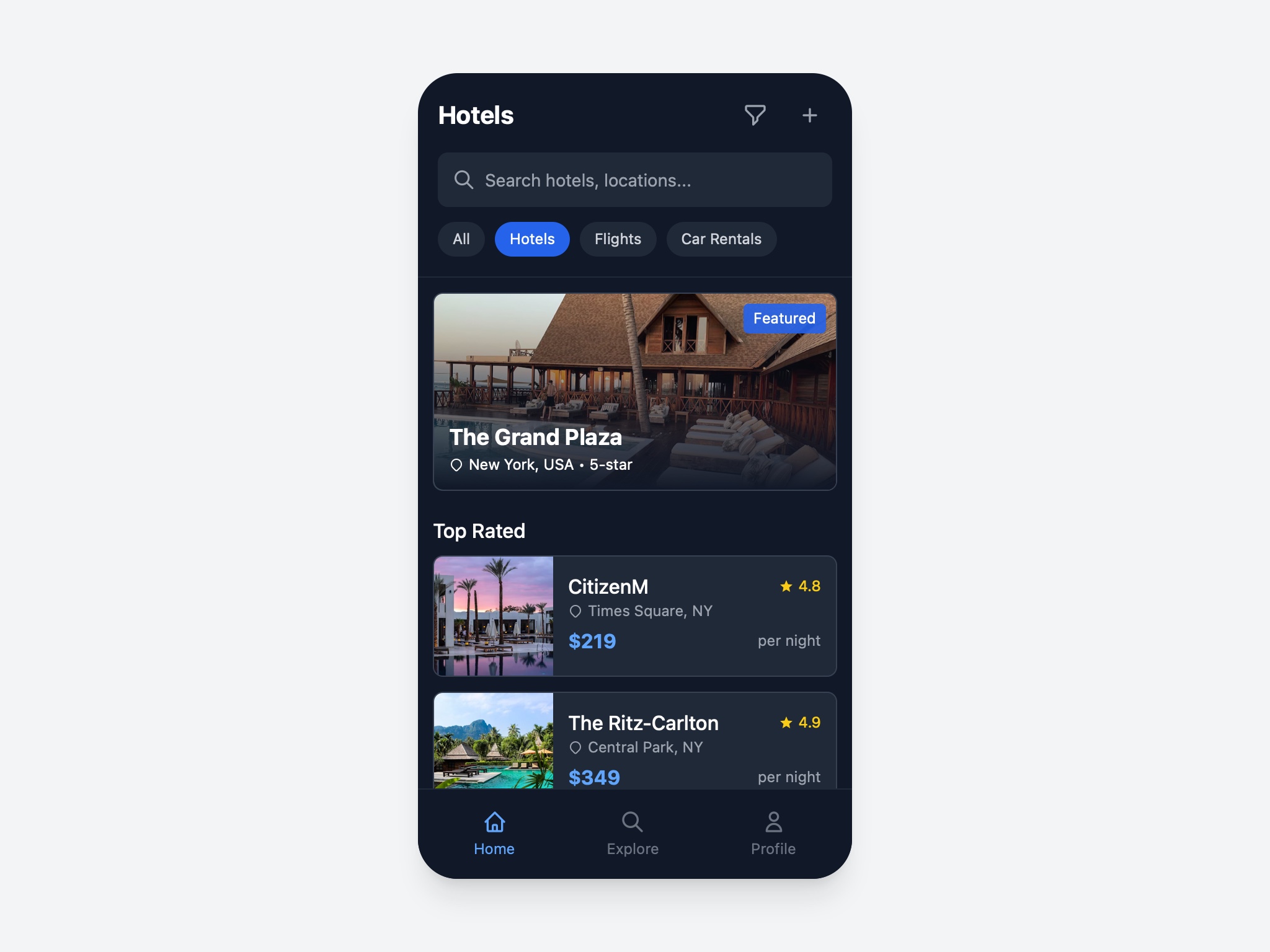 Preview for Hotel Listings and Deals UI