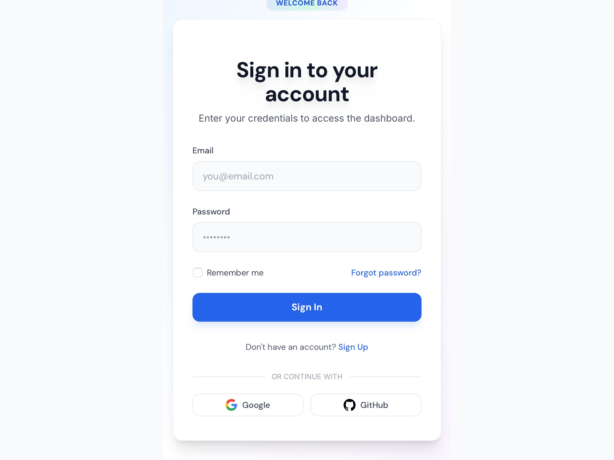 Preview for User Account Sign-In Interface