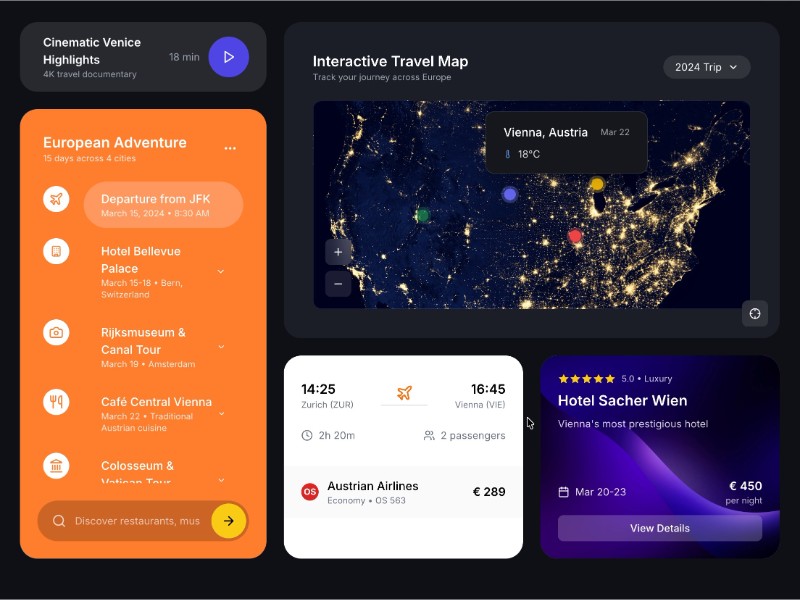 Preview for Travel Itinerary and Video Player UI