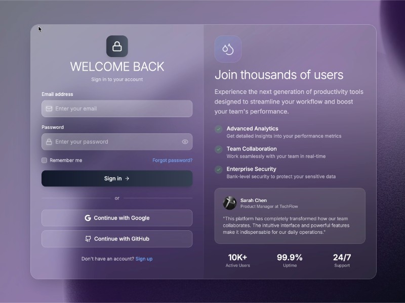 Preview for User Account Login Interface