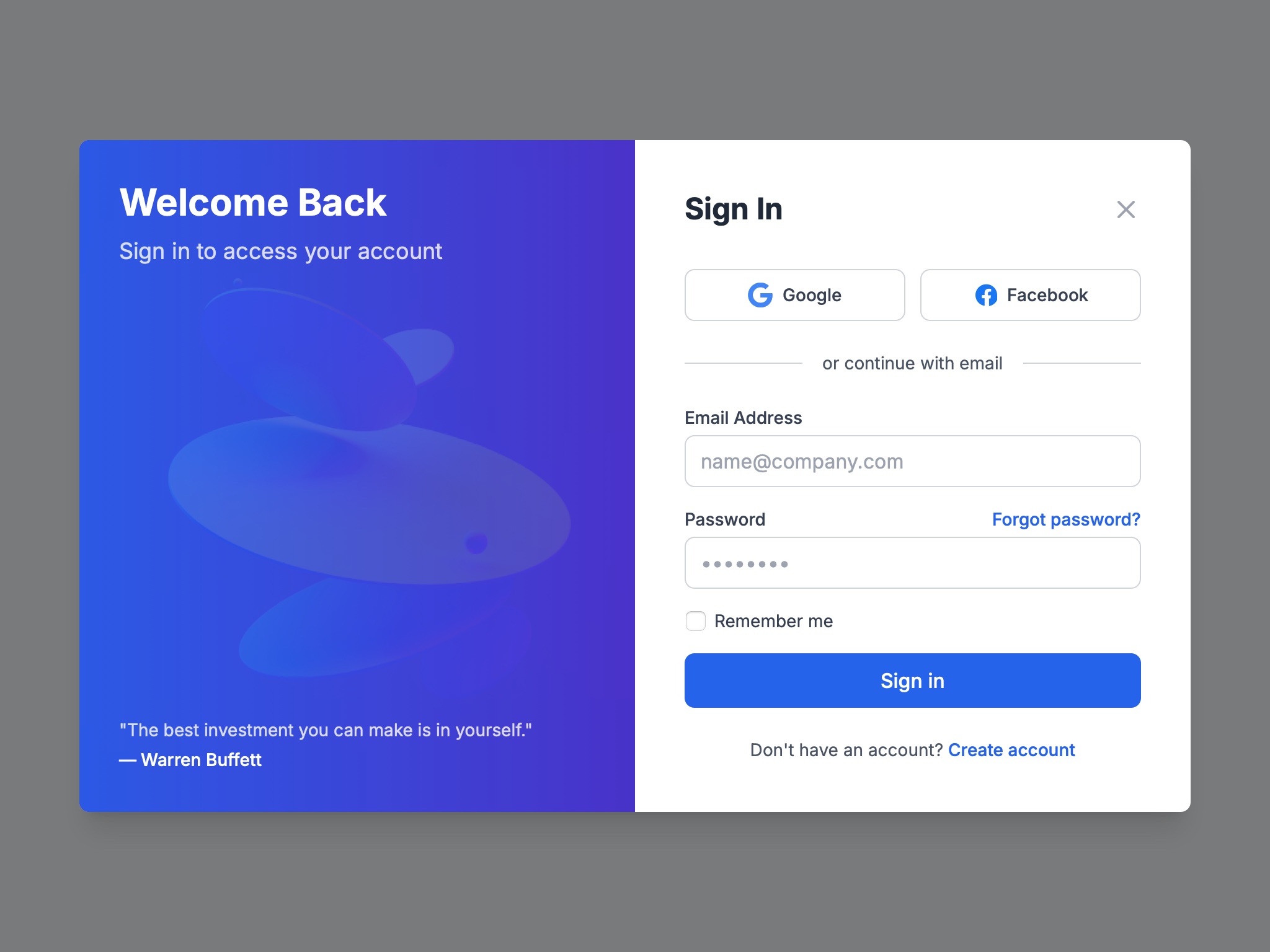 Preview for User Sign In Modal Interface