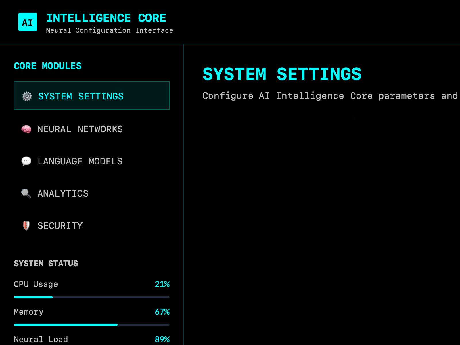 Preview for AI Core Configuration Interface