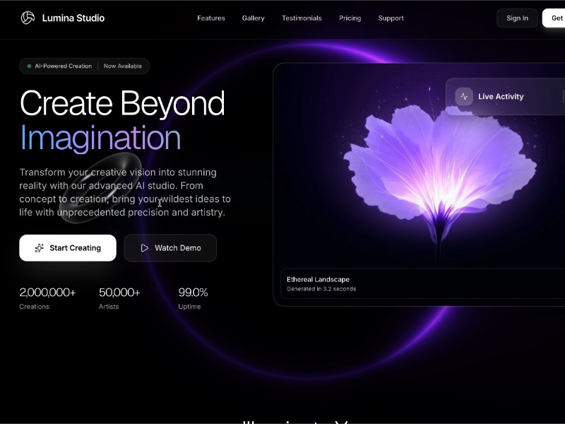 Preview for Lumina Studio Creative Landing Page Template