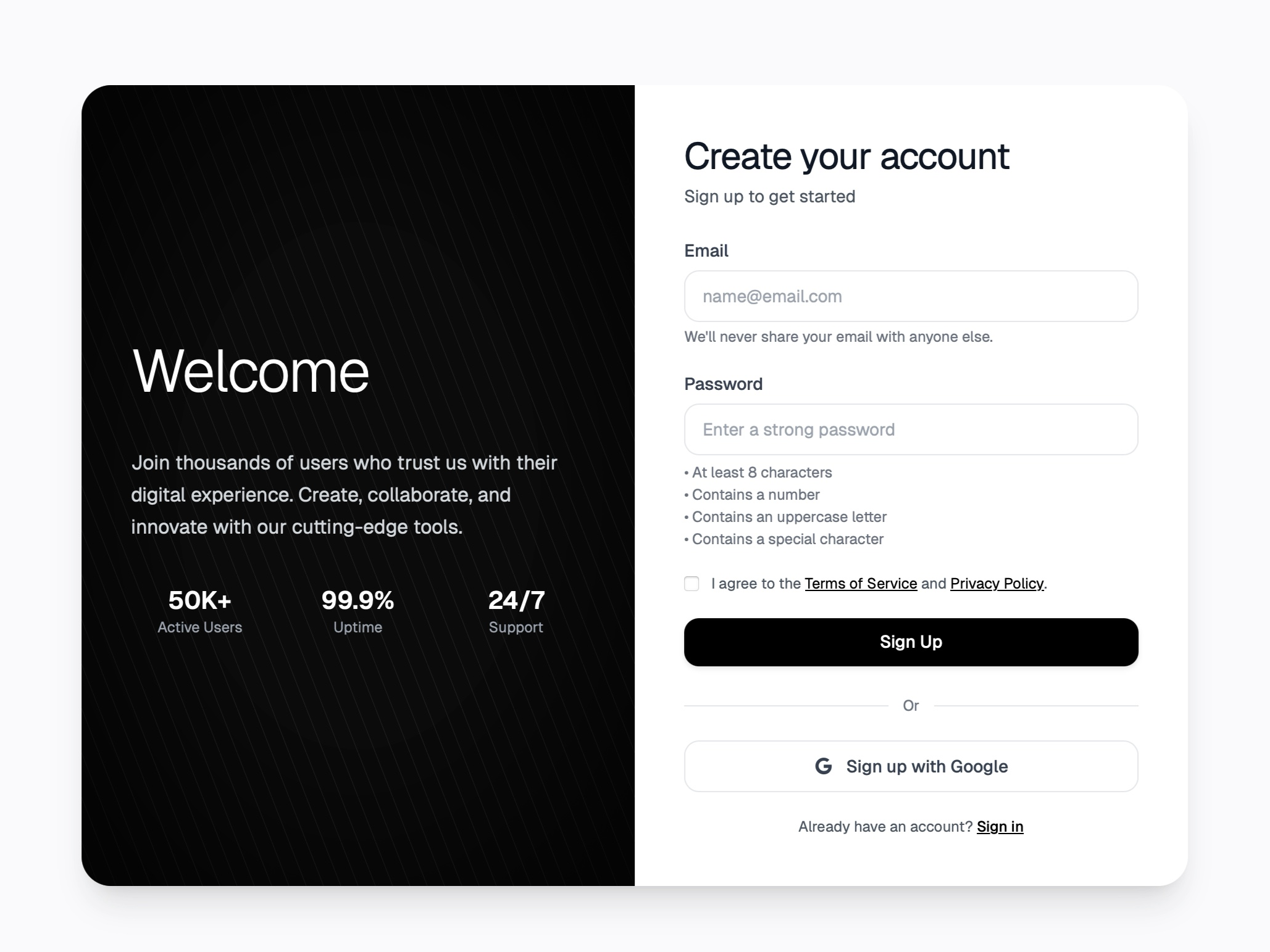 Preview for User Account Registration Interface