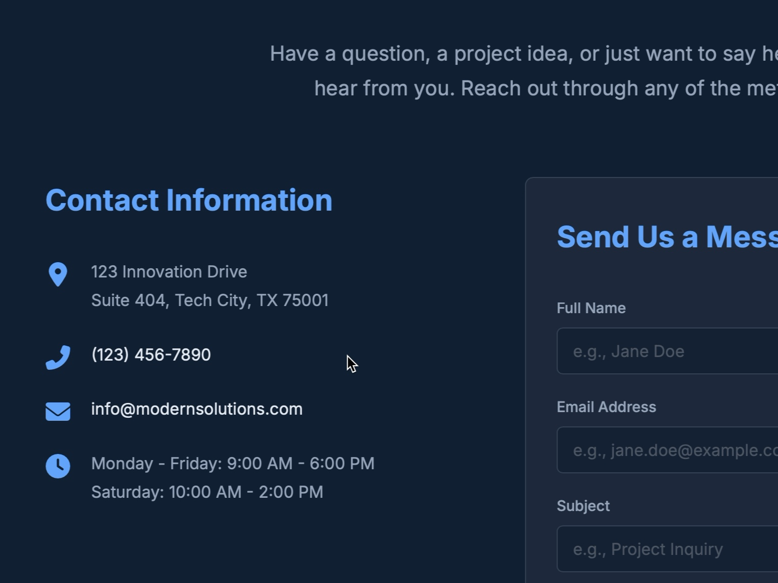 Preview for Contact Form and Info Section