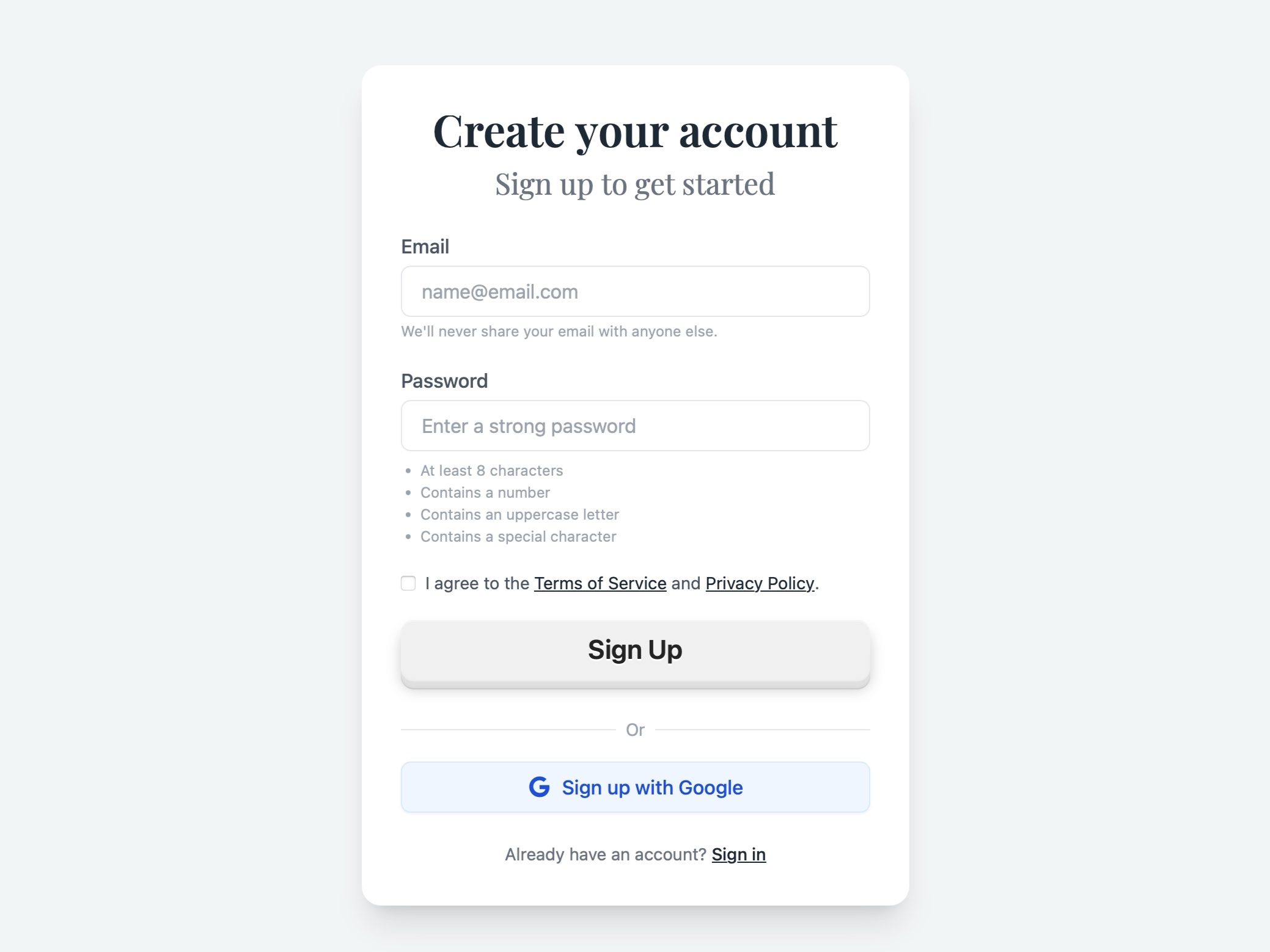 Preview for User Account Creation Form