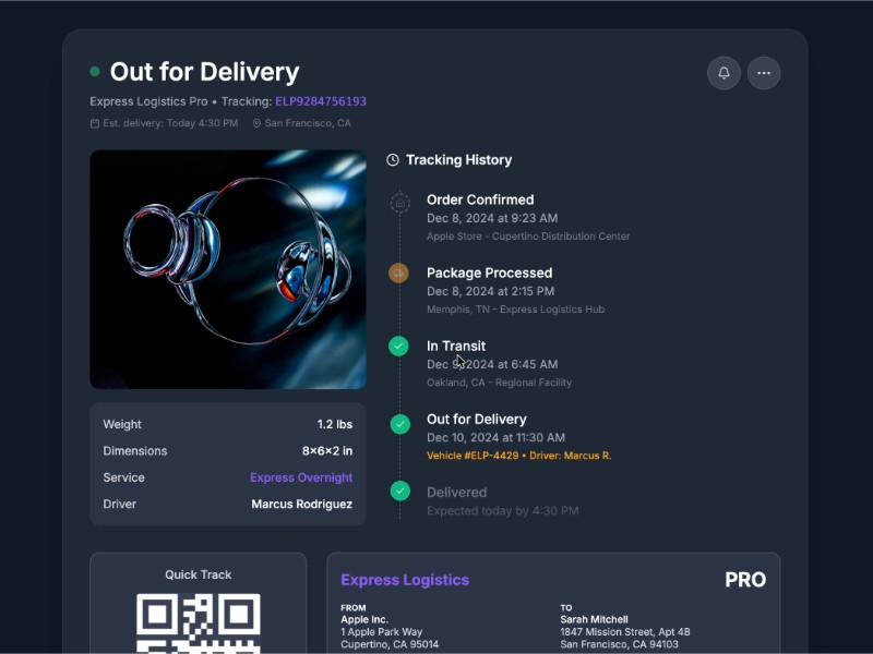 Preview for Package Delivery Tracking Interface