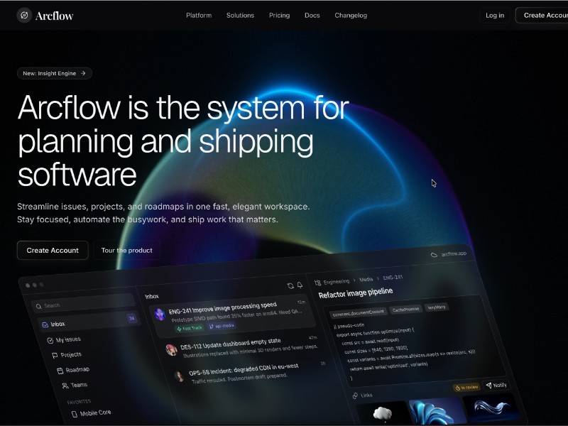 Preview for Arcflow SaaS Landing Page Template