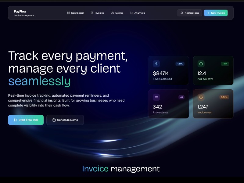 Preview for PayFlow Invoice Management Landing Page Template