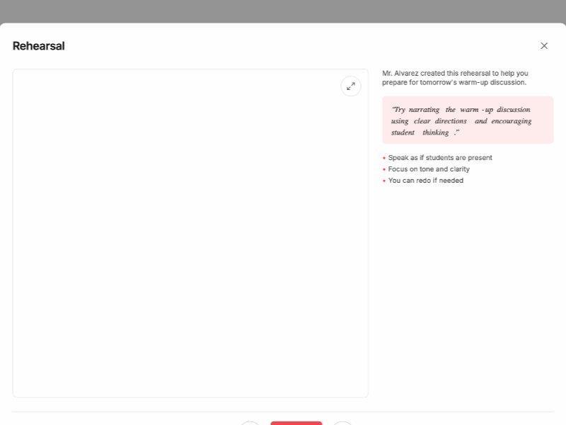 Preview for Lesson Rehearsal Modal Interface v13