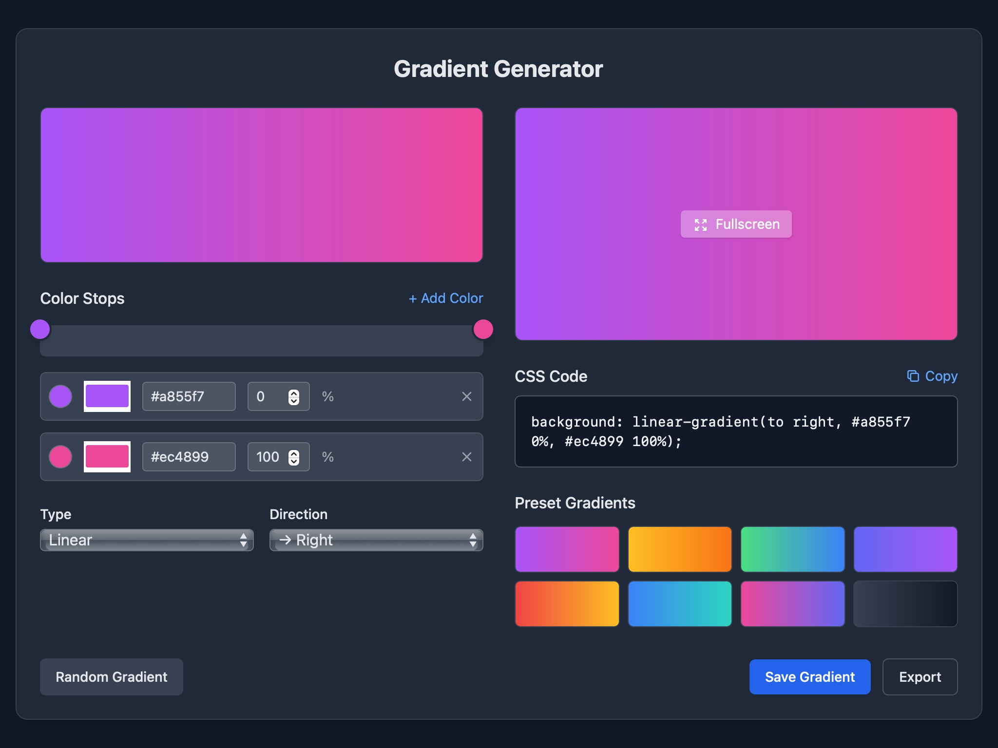 Preview for Gradient Generator Interface