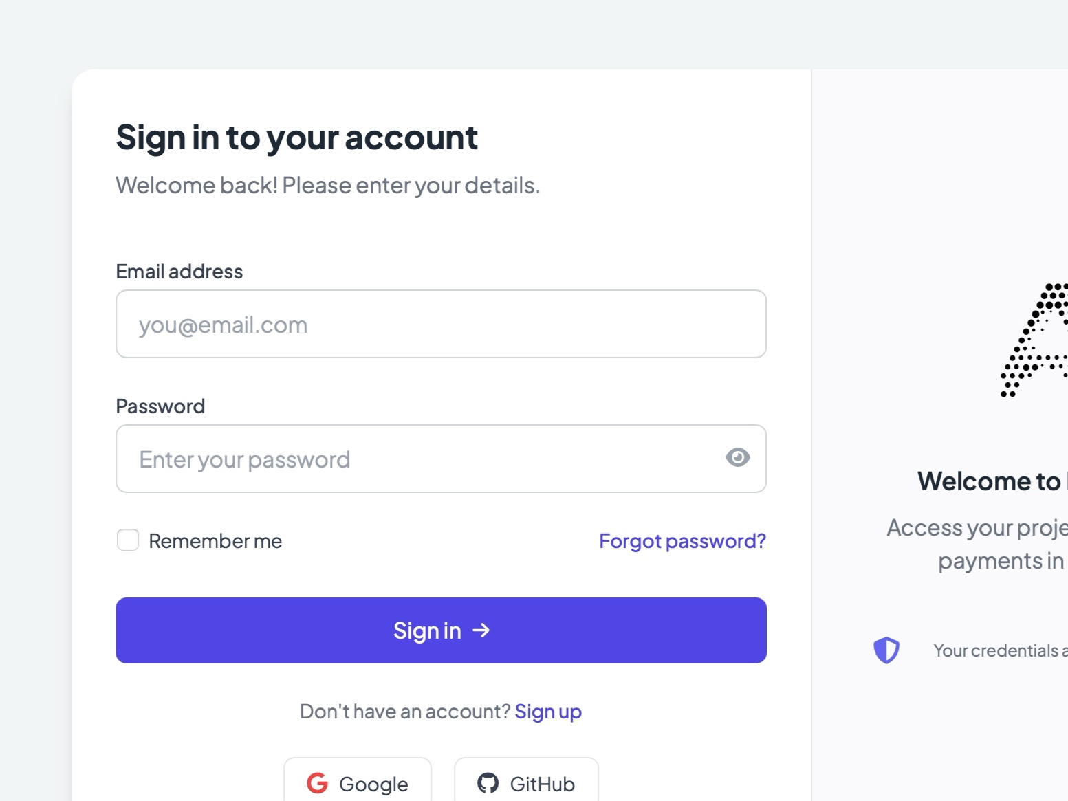 Preview for User Account Login Interface