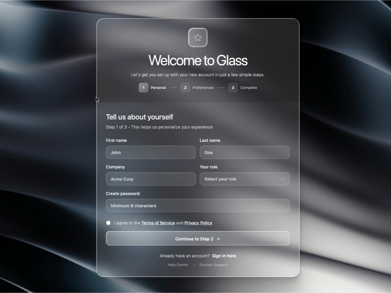 Preview for Multi-Step Onboarding Interface
