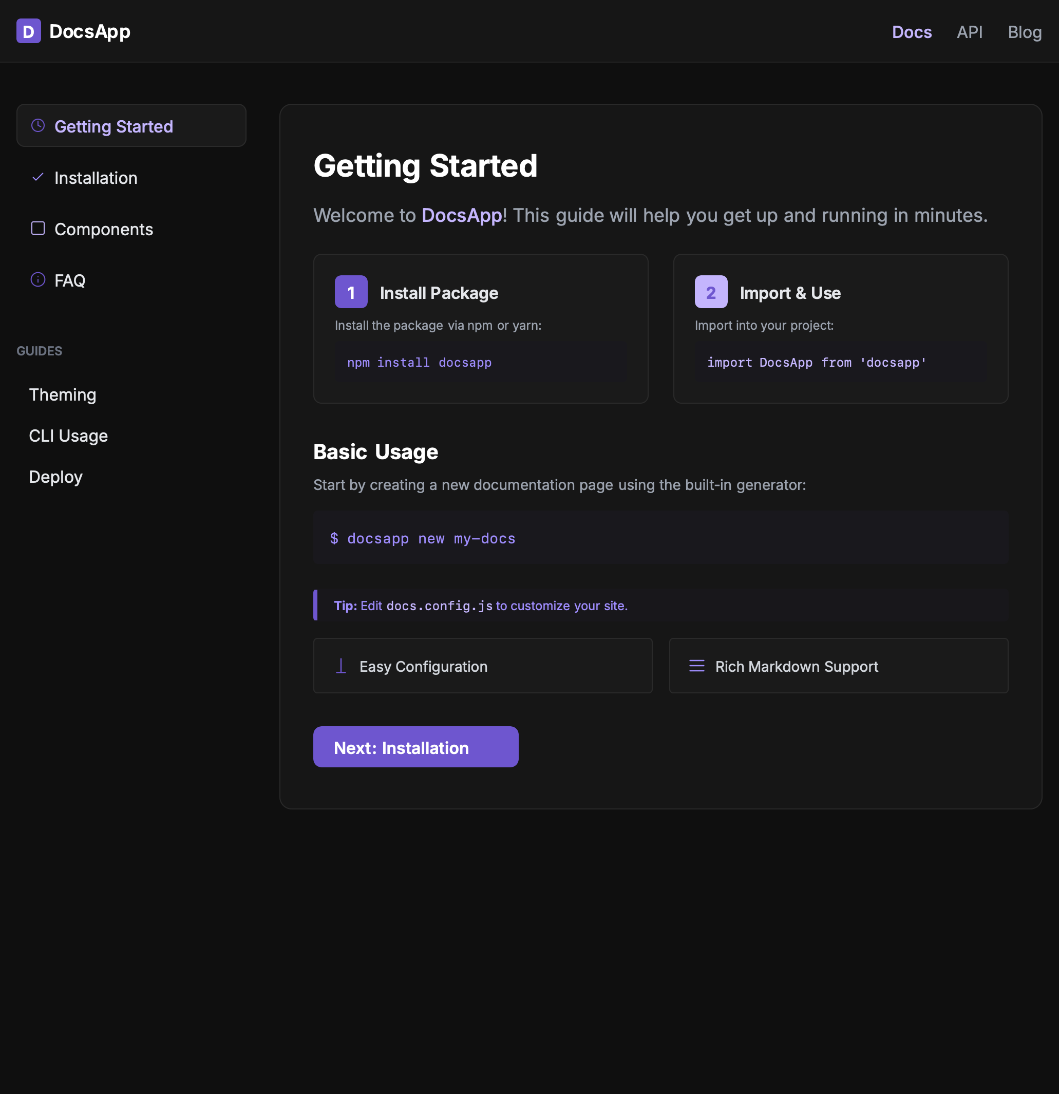Preview for Documentation Layout with Sidebar Menu