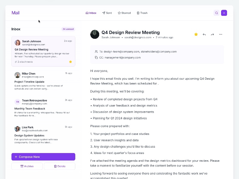Preview for Email Client Interface Layout