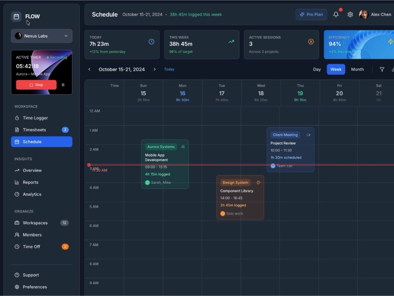 Preview for Workspace Sidebar with Timer and Nav