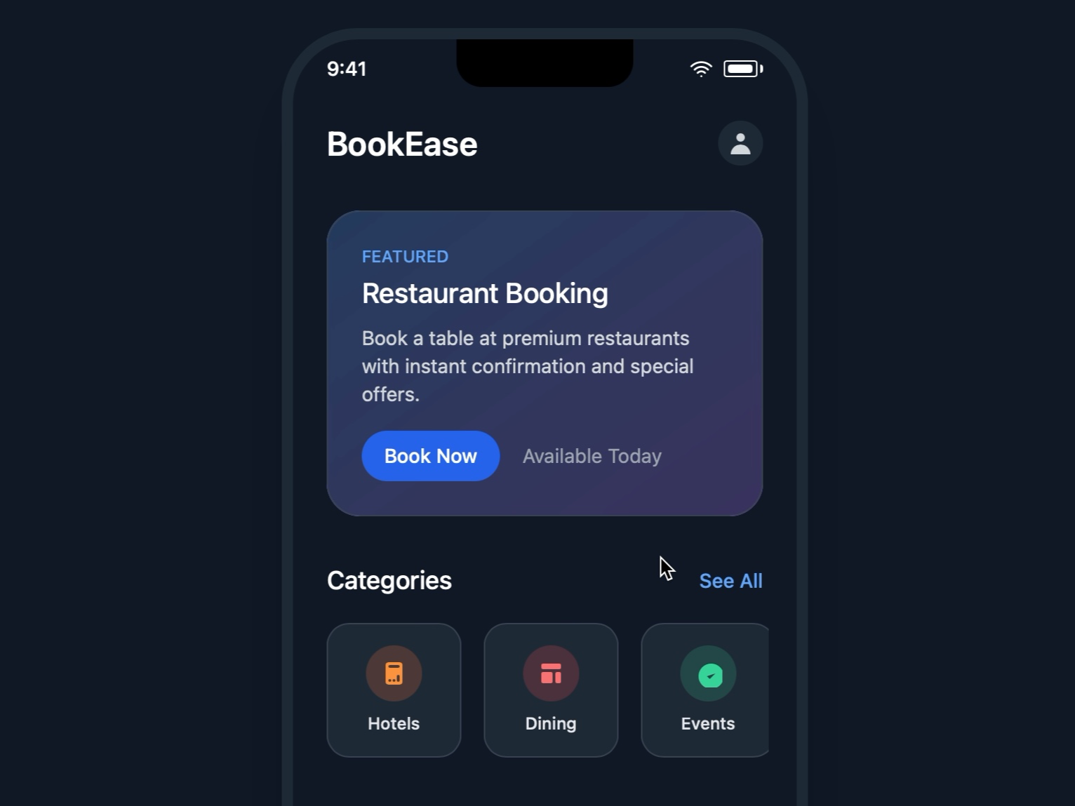 Preview for Mobile Booking App Interface