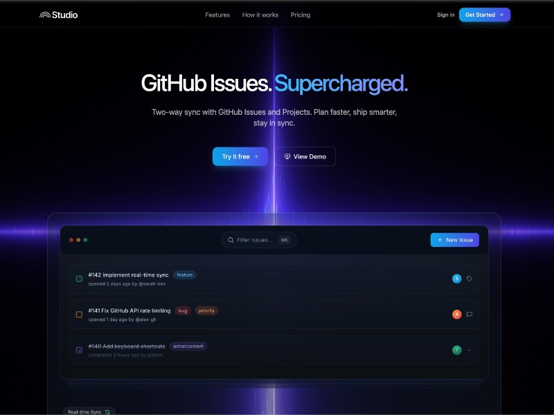 Preview for SyncBoard GitHub Issue Management Landing Page Template