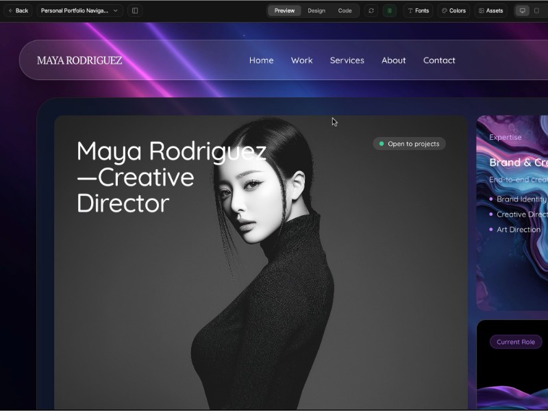 Preview for Personal Portfolio Navigation UI