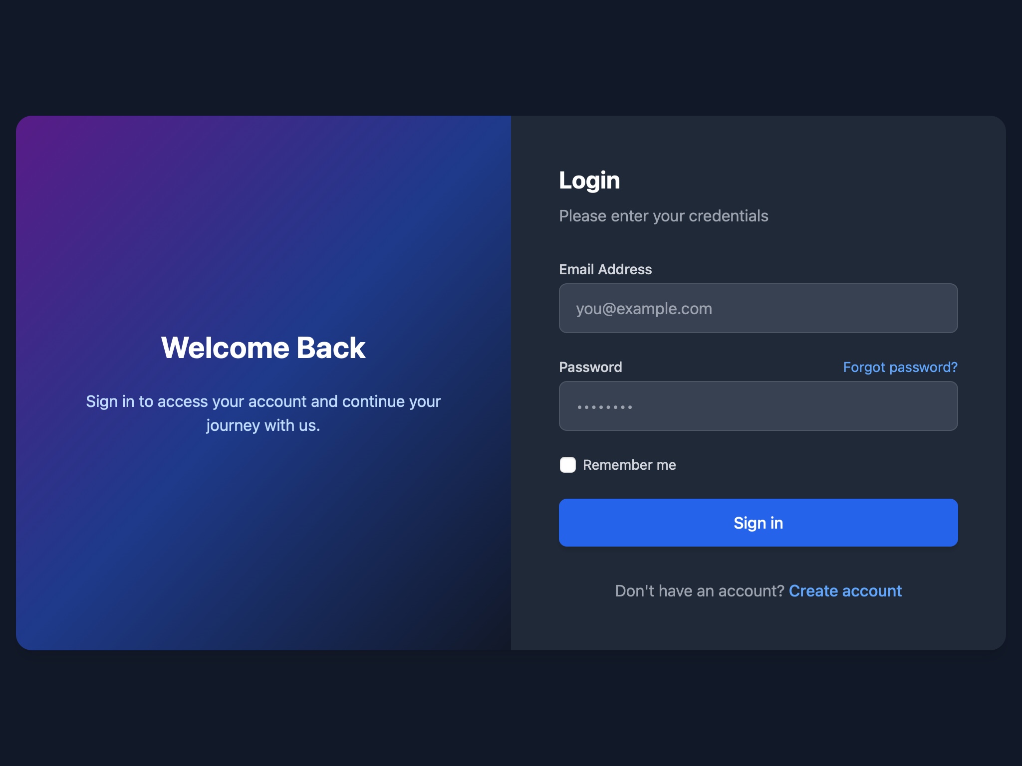 Preview for User Account Login Interface