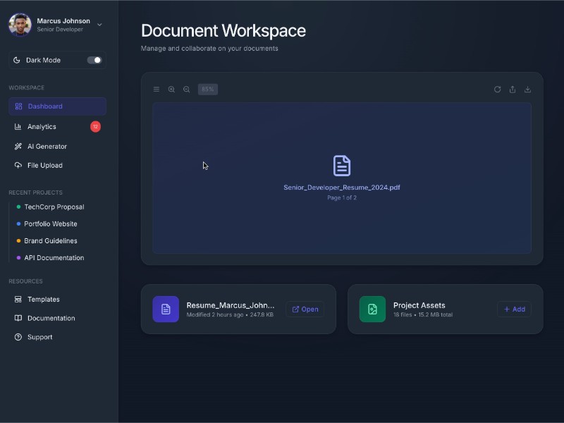 Preview for Sidebar Navigation with Theme Toggle