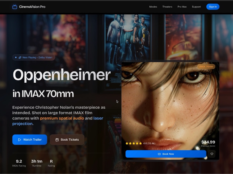 Preview for CinemaVision Pro Entertainment Booking Template