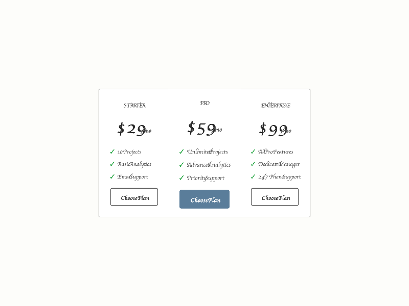 Preview for Three-Column Pricing Table UI