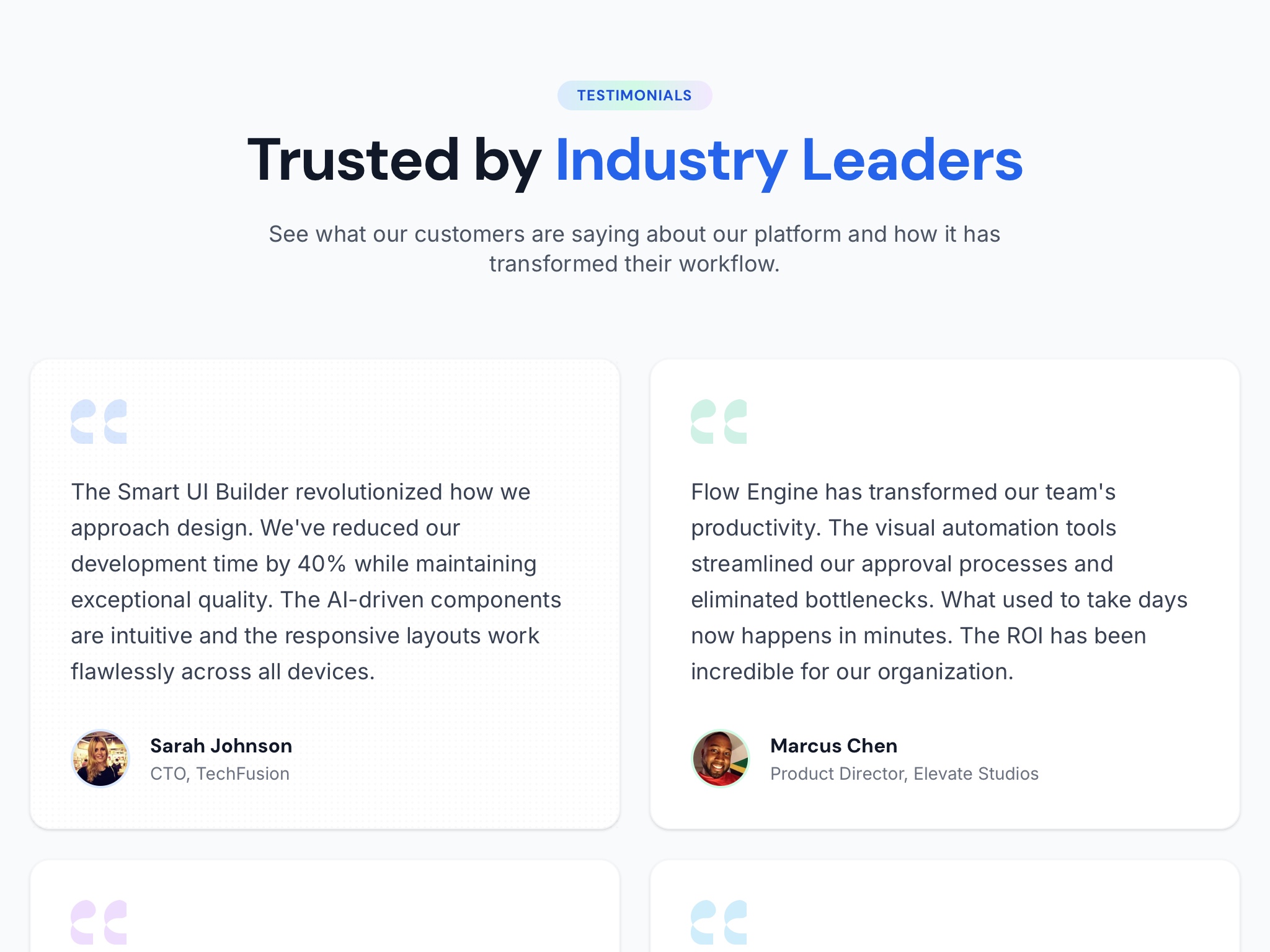 Preview for Customer Testimonials Grid Section