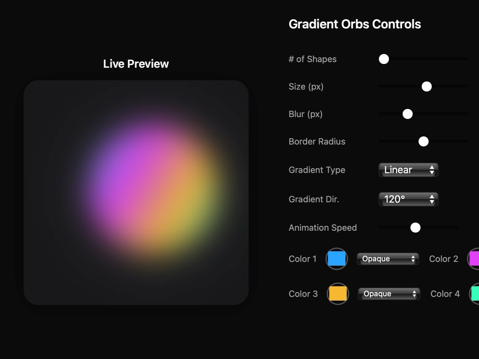 Preview for Gradient Orb Generator UI