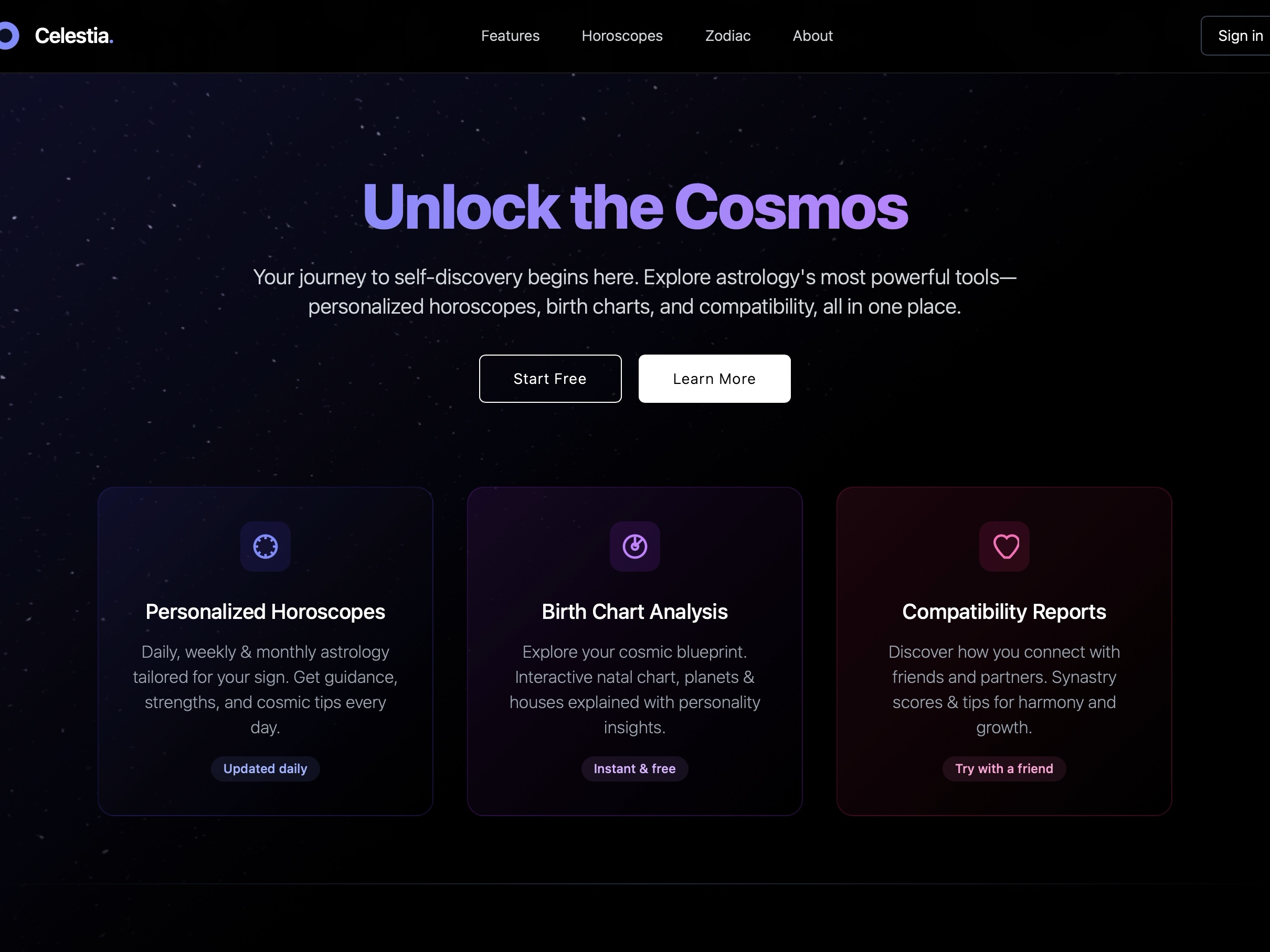 Preview for Astrology Features and Hero UI