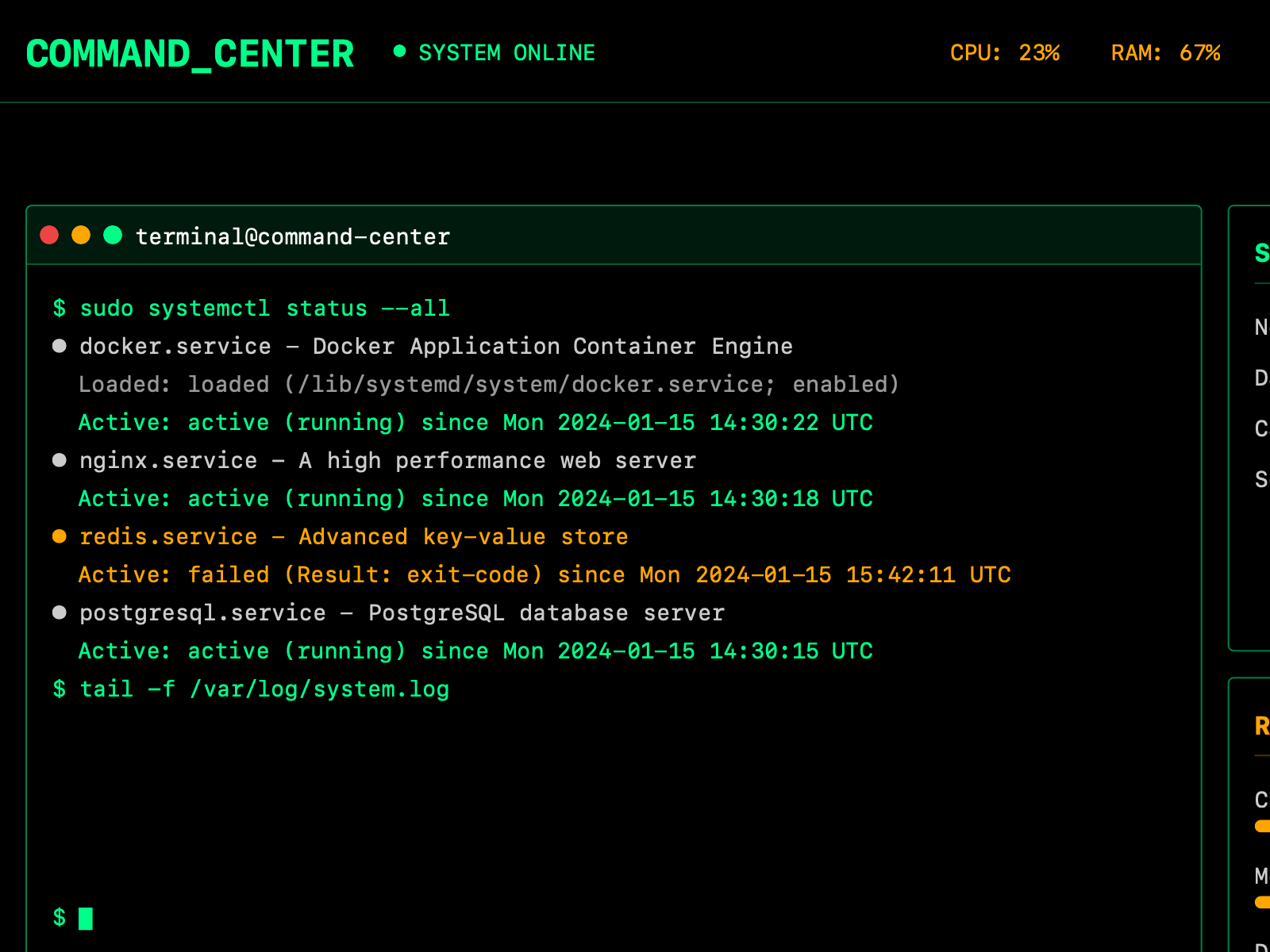 Preview for Terminal Style System Dashboard