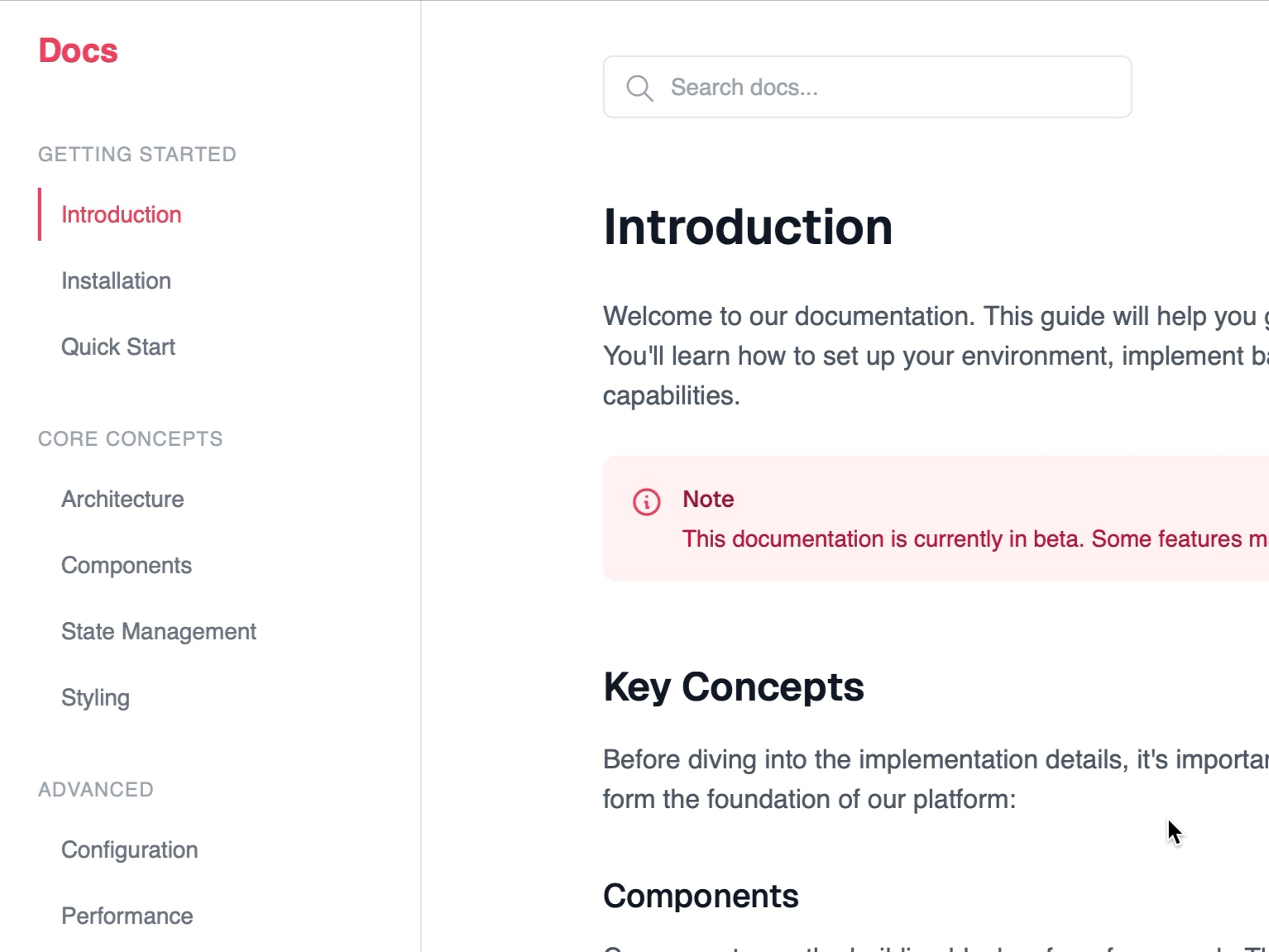 Preview for Sidebar Navigation Documentation UI