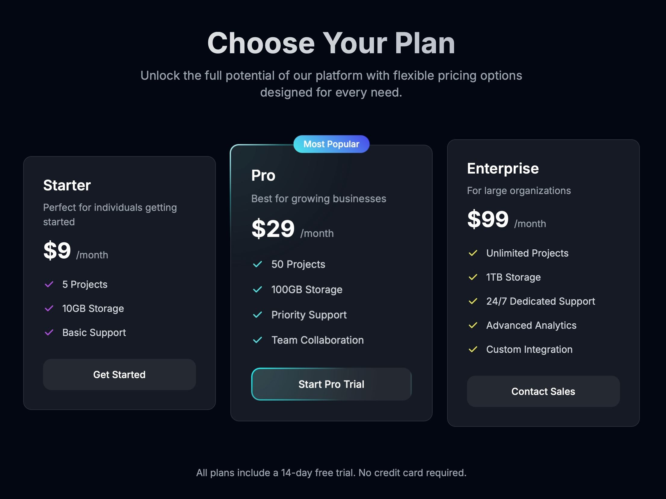 Preview for Pricing Plan Selection Interface