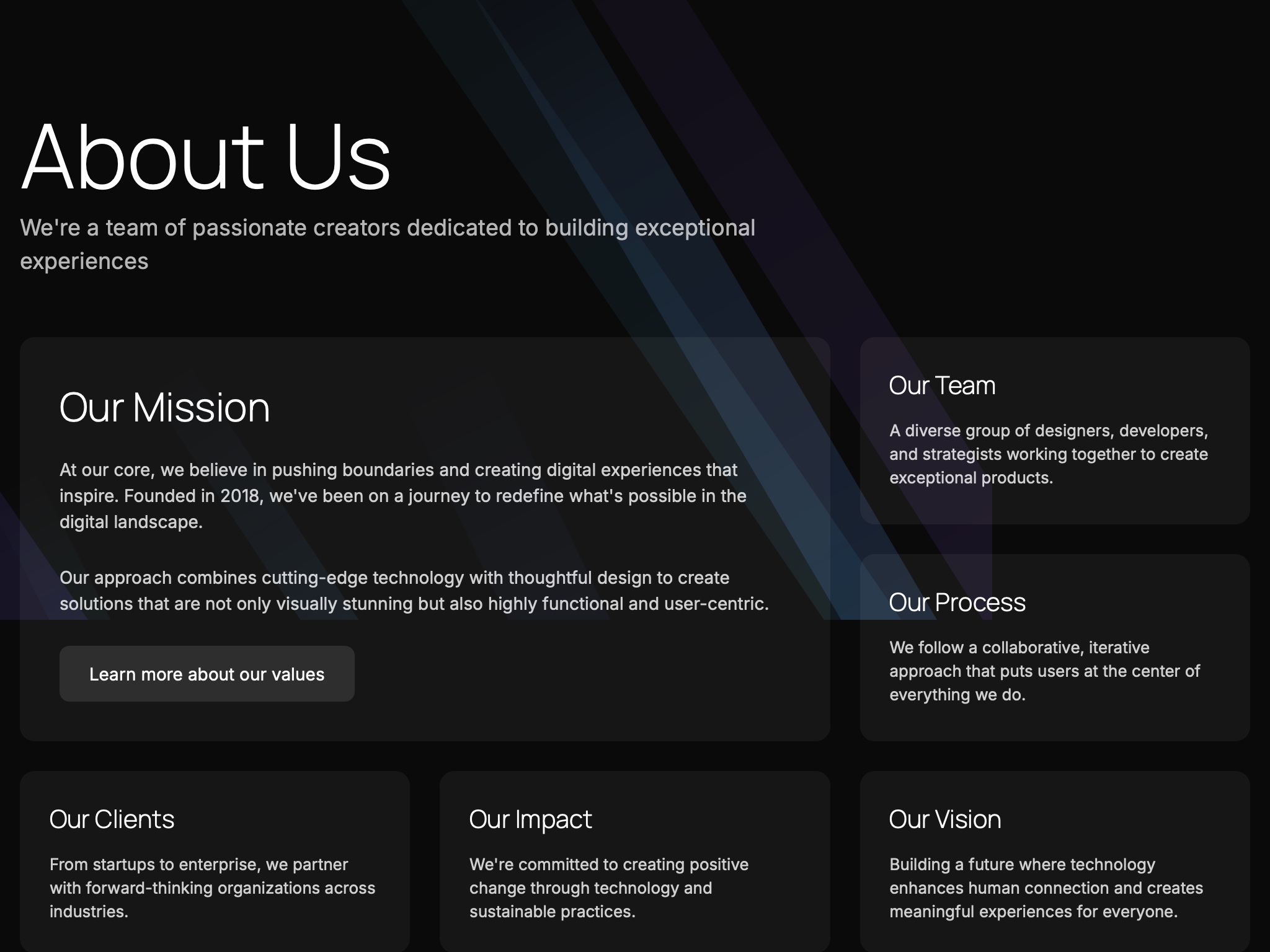 Preview for About Us Section with Animated Background