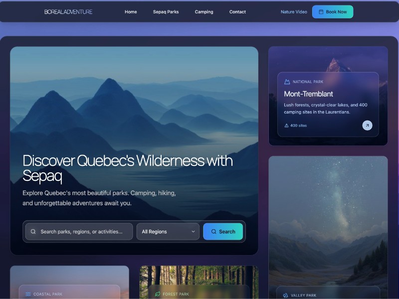 Preview for Camping Adventure Web UI